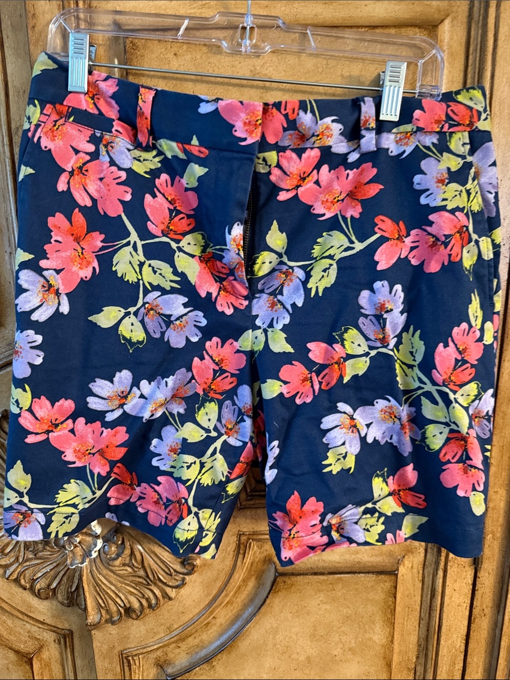 Lands' End Navy Floral Print Shorts with Pink, Lavender & Lime Accents